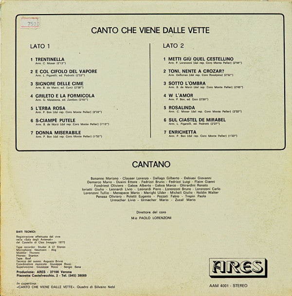 Coro Monte Peller - Cles : Canto Che Viene Dalle Vette (LP)