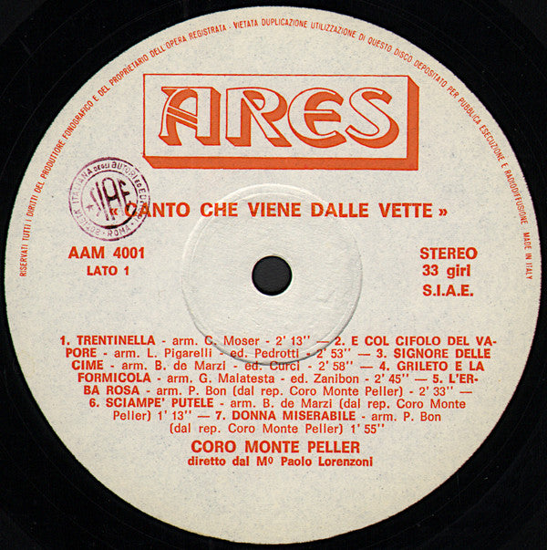 Coro Monte Peller - Cles : Canto Che Viene Dalle Vette (LP)
