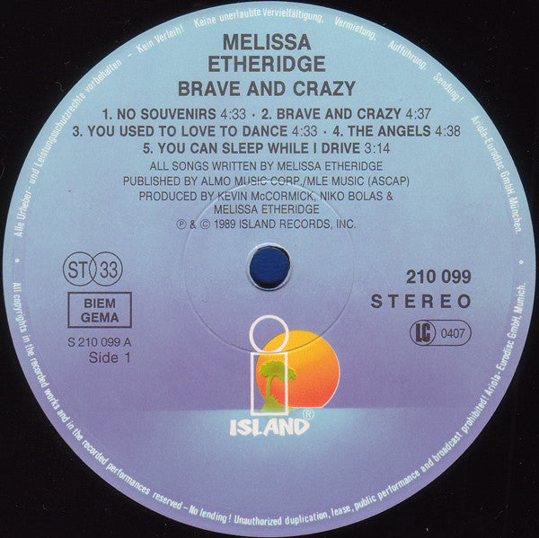 Melissa Etheridge : Brave And Crazy (LP, Album)