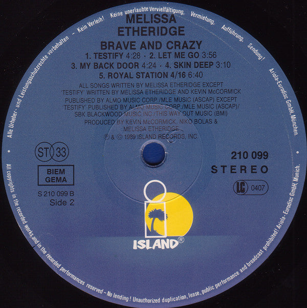 Melissa Etheridge : Brave And Crazy (LP, Album)