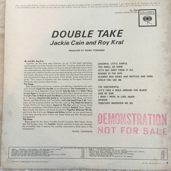 Jackie Cain & Roy Kral* : Double Take (LP, Mono, Promo)