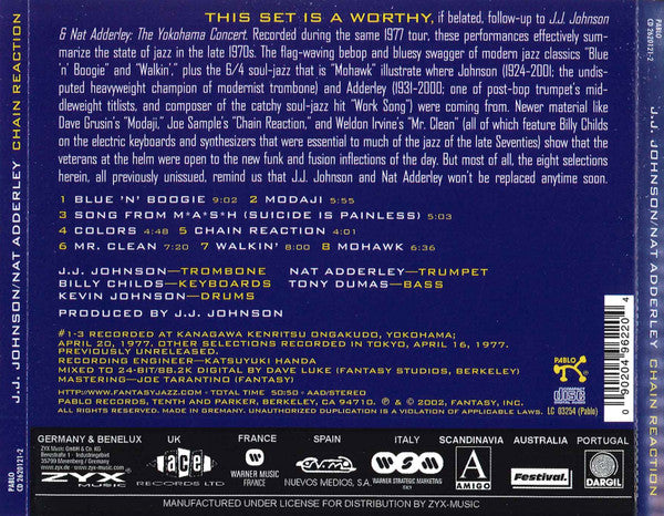J.J. Johnson / Nat Adderley : Chain Reaction Yokohama Concert, Vol. 2 (CD, Album)