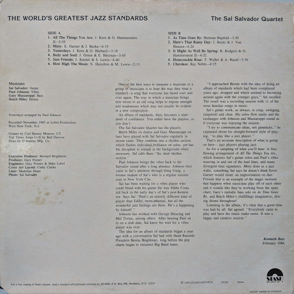 Sal Salvador Quartet : Plays The World's Greatest Jazz Standards (LP)
