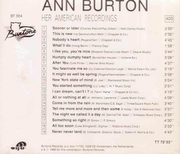 Ann Burton : Her American Recordings (CD, Comp)