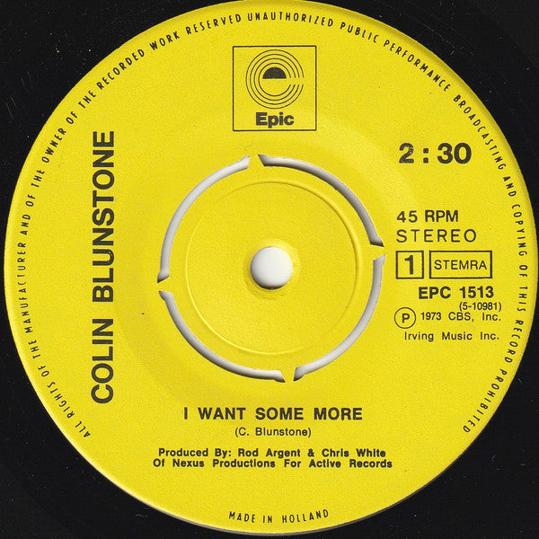 Colin Blunstone : I Want Some More (7", Single, Ora)