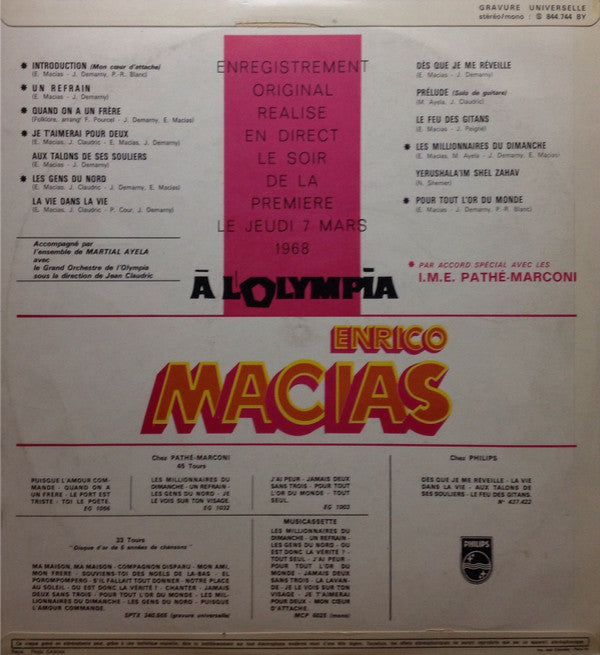 Enrico Macias : Olympia 68 (LP, Album)