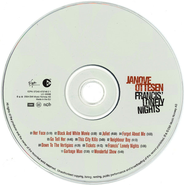 Janove Ottesen : Francis' Lonely Nights (CD, Album, Copy Prot.)
