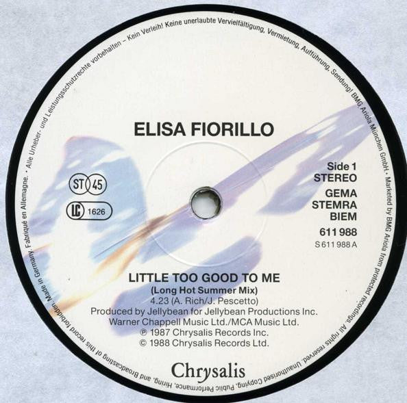 Elisa Fiorillo Featuring Jellybean* : Little Too Good To Me (Long Hot Summer Mix) (12", Maxi)