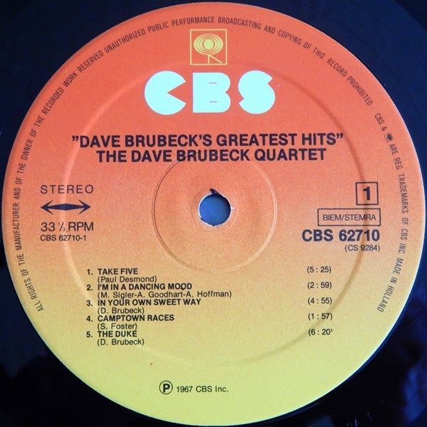 Dave Brubeck : Dave Brubeck's Greatest Hits (LP, Comp, RE)