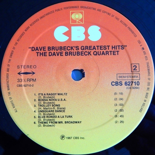Dave Brubeck : Dave Brubeck's Greatest Hits (LP, Comp, RE)