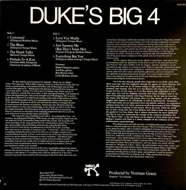 Duke Ellington : Duke's Big 4 (LP, Album, RE)
