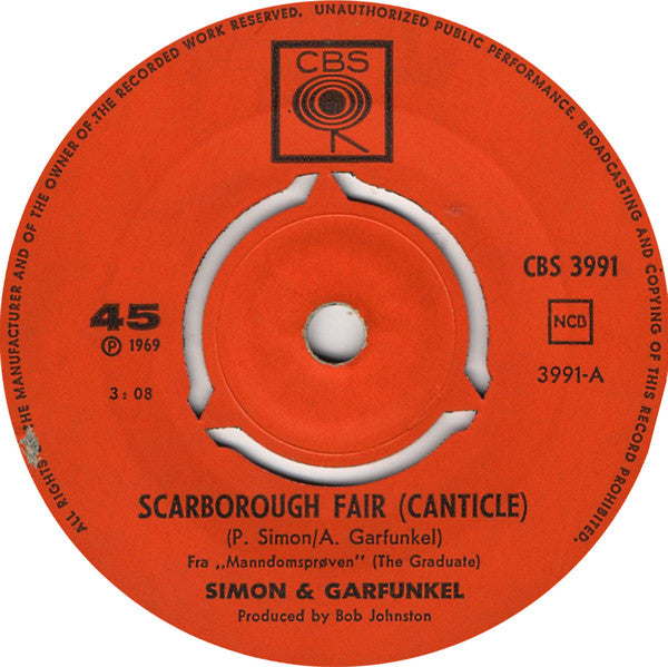 Simon & Garfunkel : Scarborough Fair (/Canticle) / I Am A Rock  (7")