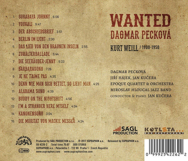 Dagmar Pecková : Wanted: Songs Of Kurt Weill (CD, Album, Mixed)