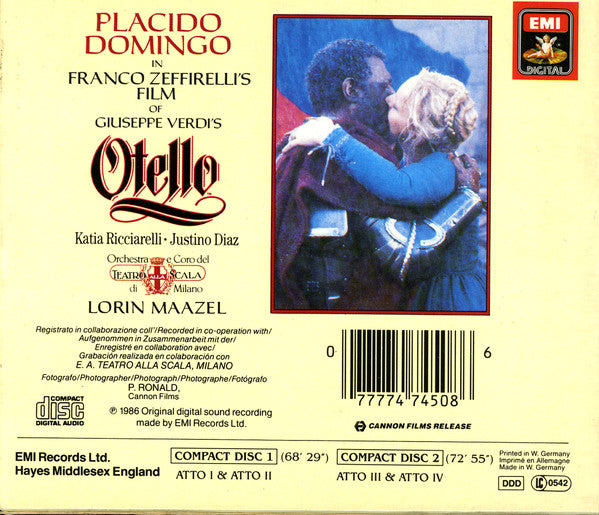 Giuseppe Verdi - Placido Domingo, Katia Ricciarelli, Justino Diaz, Orchestra Del Teatro Alla Scala E Coro Del Teatro Alla Scala, Lorin Maazel : Otello (2xCD, Album + Box, Sli)