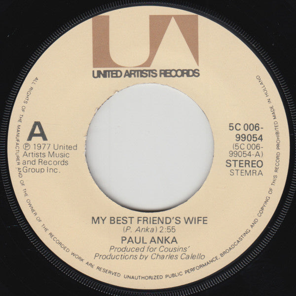 Paul Anka : My Best Friend's Wife (7", Single)