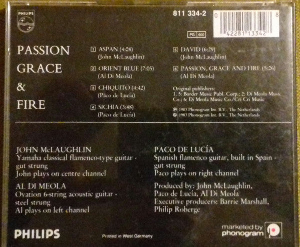 John McLaughlin - Al Di Meola - Paco De Lucía : Passion, Grace & Fire (CD, Album)