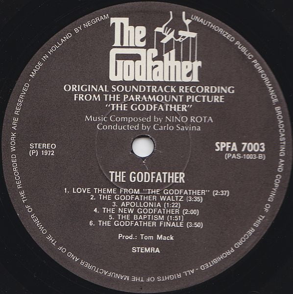 Nino Rota : The Godfather (Original Soundtrack Recording) (LP, Album, Gat)
