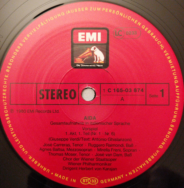 Giuseppe Verdi, Mirella Freni, José Carreras, Agnes Baltsa, Piero Cappuccilli, Ruggero Raimondi, José van Dam, Katia Ricciarelli, Thomas Moser, Wiener Staatsopernchor, Wiener Philharmoniker, Herbert Von Karajan : Aida (3xLP + Box)