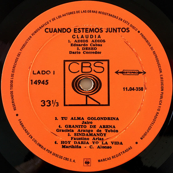 Claudia De Colombia : Cuando Estemos Juntos (LP, Album)