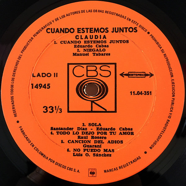 Claudia De Colombia : Cuando Estemos Juntos (LP, Album)