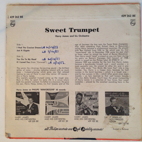 Harry James And His Orchestra : Sweet Trumpet (7", EP)