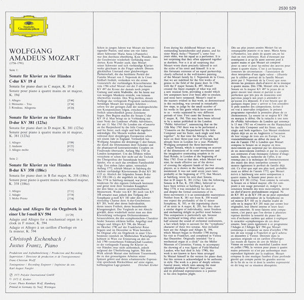 Wolfgang Amadeus Mozart, Christoph Eschenbach ∙ Justus Frantz : Klaviermusik Zu Vier Händen = Four Hand Piano Music (LP)