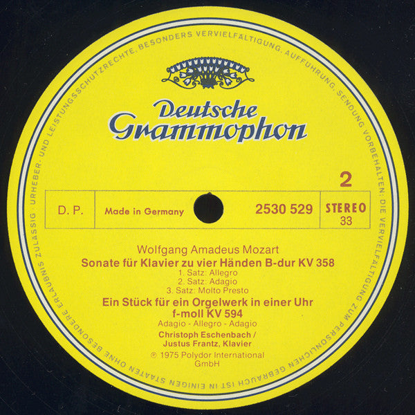 Wolfgang Amadeus Mozart, Christoph Eschenbach ∙ Justus Frantz : Klaviermusik Zu Vier Händen = Four Hand Piano Music (LP)
