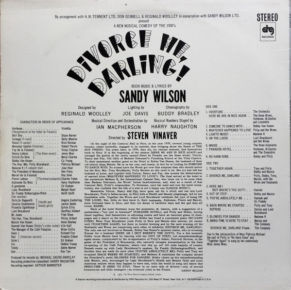 Sandy Wilson (2), Patricia Michael, Philip Gilbert (2), Anna Sharkey, Cy Young (3), Joan Heal, Jenny Wren : Divorce Me, Darling! (LP, Album)