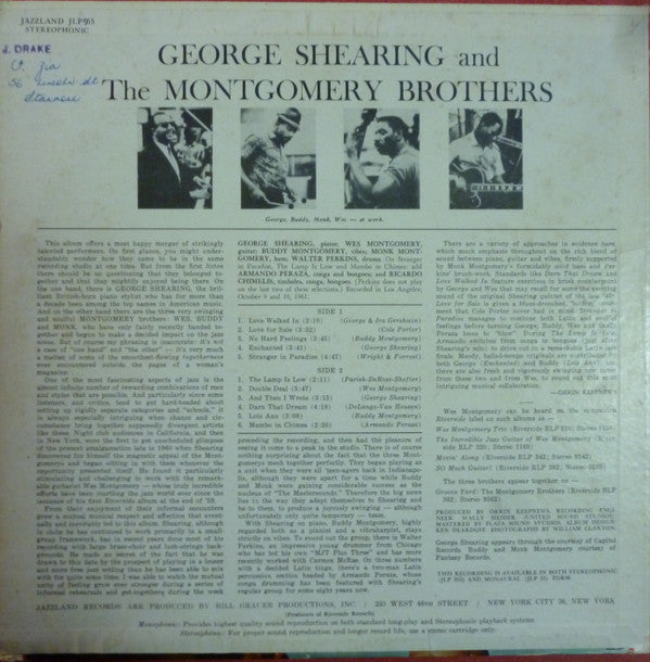 George Shearing And The Montgomery Brothers : George Shearing And The Montgomery Brothers (LP, Album, RE)
