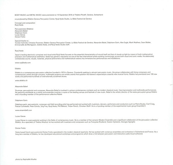 Ryoji Ikeda - Eklekto : Music For Percussion (LP, Album, 180)