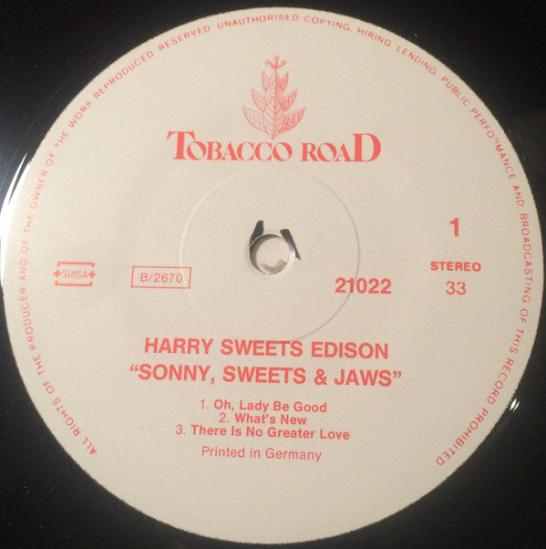 Sonny Stitt, Harry Sweets Edison* & Eddie Lockjaw Davis* : Sonny, Sweets & Jaws (LP, RE)