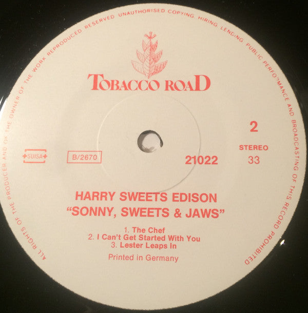 Sonny Stitt, Harry Sweets Edison* & Eddie Lockjaw Davis* : Sonny, Sweets & Jaws (LP, RE)