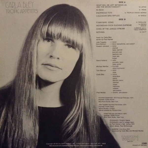 Carla Bley : Tropic Appetites (LP, Album, RE)