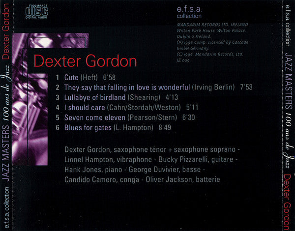 Dexter Gordon : Jazz Masters (100 Ans De Jazz) (CD, Album, RE)