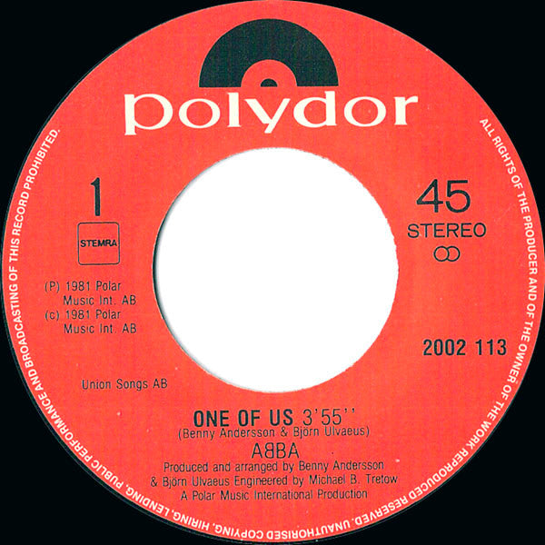 ABBA : One Of Us (7", Single)