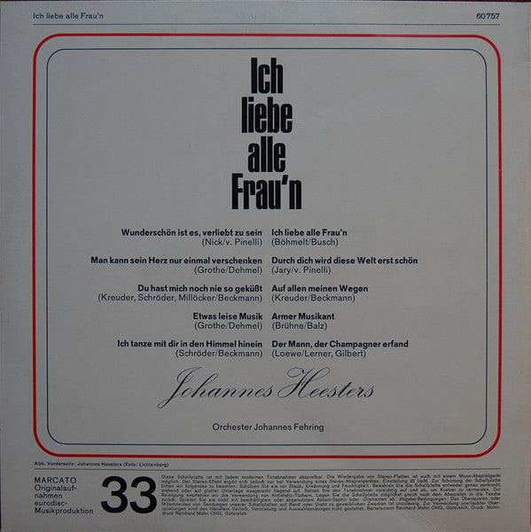Johannes Heesters : Ich Liebe Alle Frau'n (10")