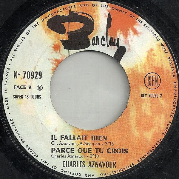 Charles Aznavour : Chante Paris Au Mois D'août (7", EP)