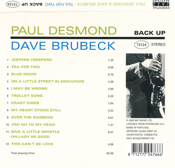 Paul Desmond & Dave Brubeck : Tea For Two (CD, Comp)