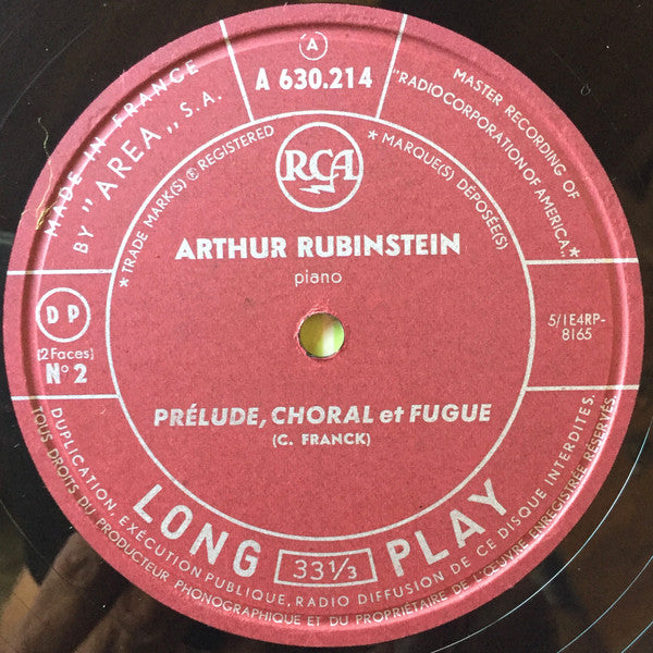 Robert Schumann, César Franck, Arthur Rubinstein : Carnaval Opus 9 : Schumann - Prélude Choral Et Fugue : César Franck (LP, Album, Mono)