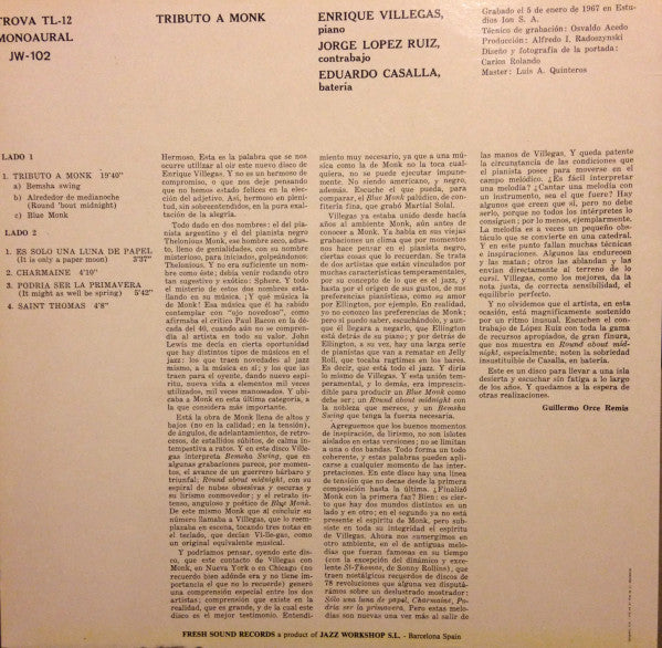 Villegas* : Tributo A Monk (LP, Album, Mono, RE)