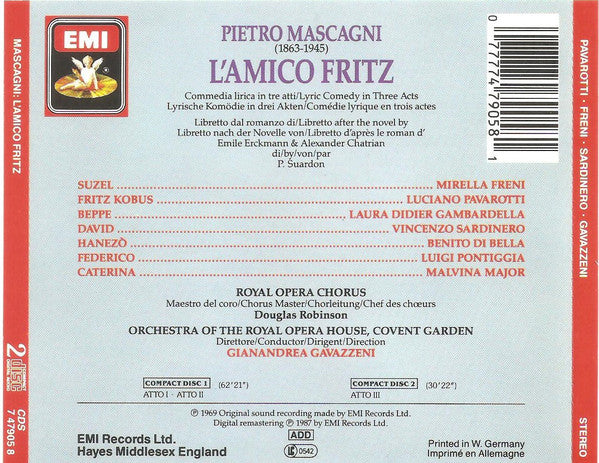 Mascagni* - Luciano Pavarotti · Mirella Freni · Vincenzo Sardinero* · Royal Opera Chorus* · Orchestra Of The Opera House, Covent Garden* · Gianandrea Gavazzeni : L'Amico Fritz (2xCD, Album, RE, RM + Box, Sli)