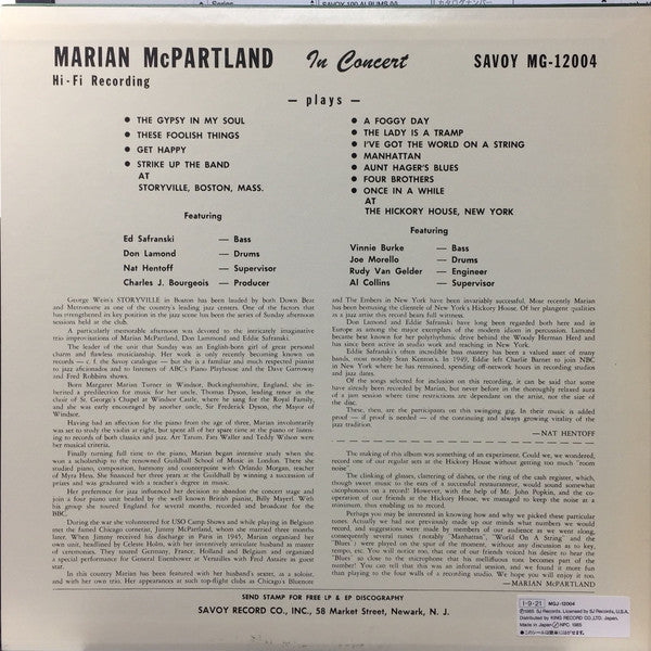 Marian McPartland : At Storyville / At The Hickory House (LP, Mono)