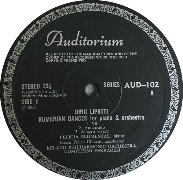 Dinu Lipatti - Carlo Felice Cillario, Orchestra Filarmonica Di Milano, Felicja Blumental : Roumanian Dances 1943 / Concertino In Classical Style Op 3 (LP)