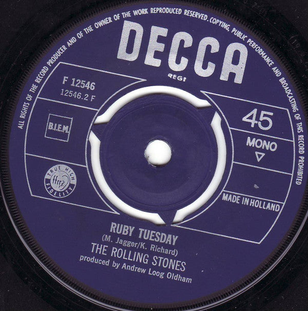 The Rolling Stones : Let's Spend The Night Together / Ruby Tuesday (7", Single, Mono)