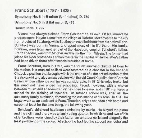 Franz Schubert, Slovak Philharmonic Orchestra, Michael Halász : Symphony No. 8 'Unfinished' / Symphony No. 5 / Rosamunde: Ballet Music No. 2 (CD)