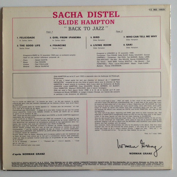 Sacha Distel With Slide Hampton : Back To Jazz (LP, Album)