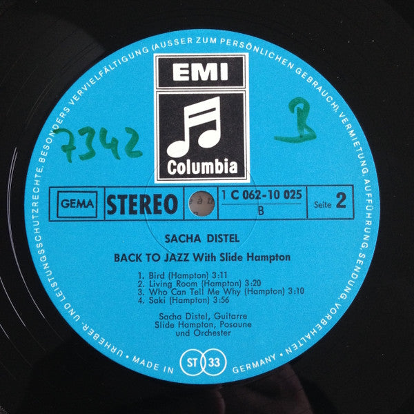 Sacha Distel With Slide Hampton : Back To Jazz (LP, Album)