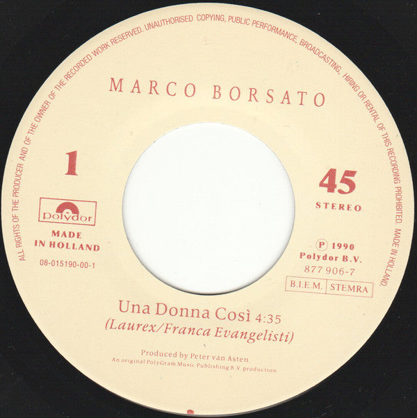 Marco Borsato : Una Donna Cosi (7", Single)