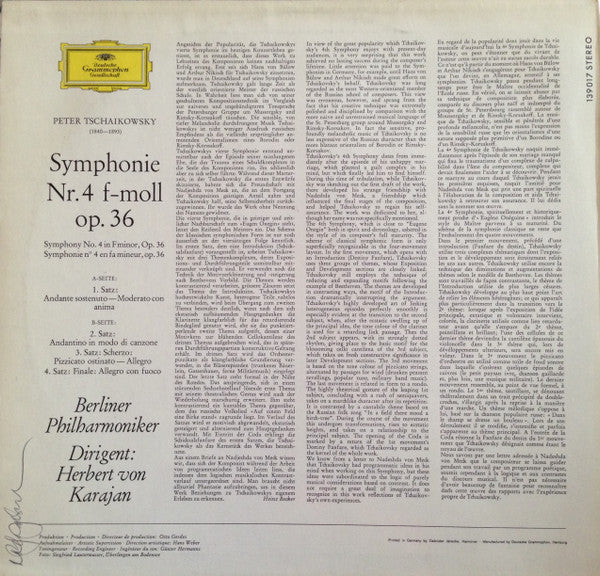 Pyotr Ilyich Tchaikovsky – Berliner Philharmoniker · Herbert von Karajan : Symphonie Nr. 4 F-Moll Op. 36 (LP)