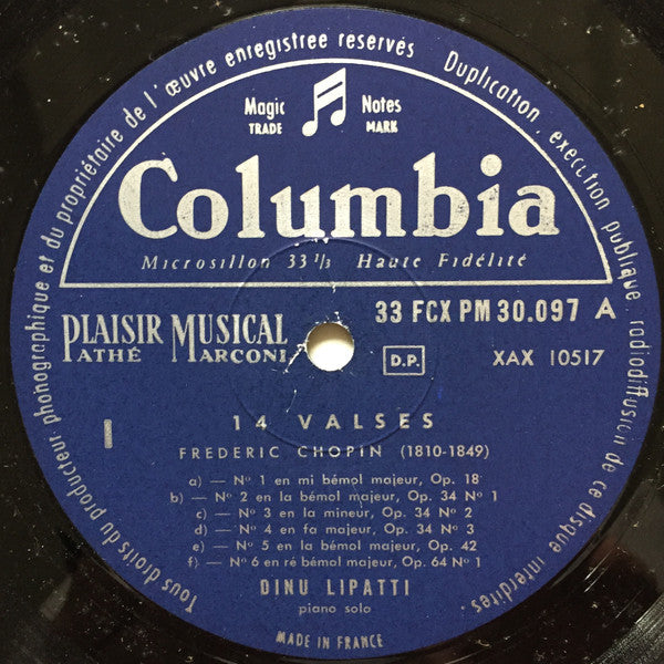 Frédéric Chopin - Dinu Lipatti : Les Quatorze Valses (LP, Mono, RE)